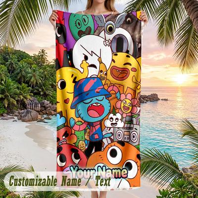 Amazing World of Gumball Beach Towel, Personalized Custom Text, Quick Dry Soft Large Towel For Swimming Pool Travel