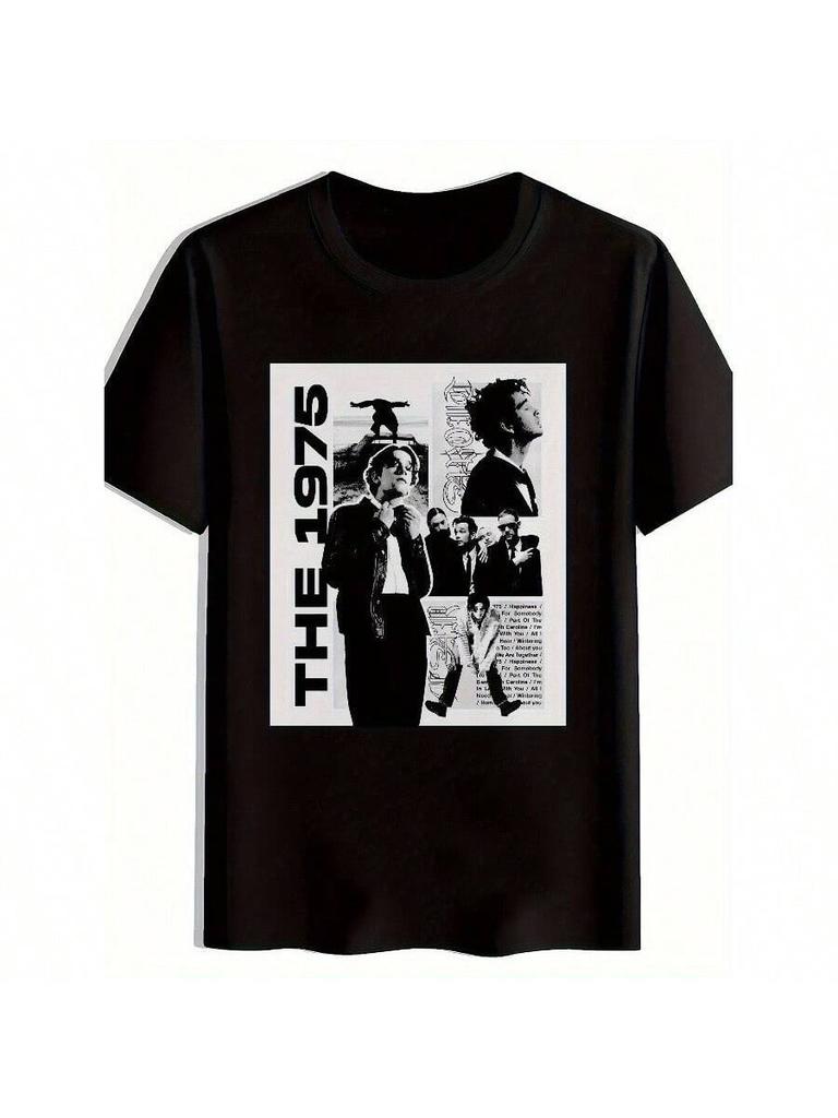 UnisexS 1975 The 1975 Vintage Rock Band Graphic TShirt Black Crew Neck Short Sleeve Tee With Band
