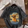 Vintage Washed Black Oversized T-Shirt Retro Hunting Dog Duck Print Streetwear Cotton Short Sleeve Crewneck Tee