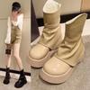 Womens Round Toe Platform Knee Thigh Boots Chunky High Heel Wide Tube Pull On Shoes Retro Chelsea Western New  Winter