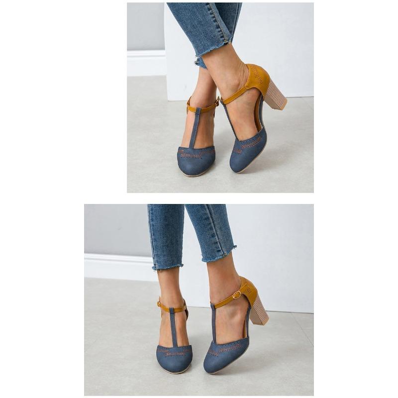 Spring and Summer New Europe and The United States and The United States Retro Round Head Colorful Dingbats Buckle Shoes