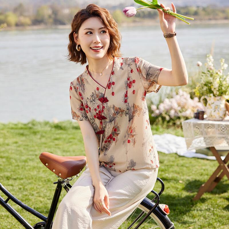 

Paster New Chinese Style Mom s Short Sleeve Pants Set 3XL