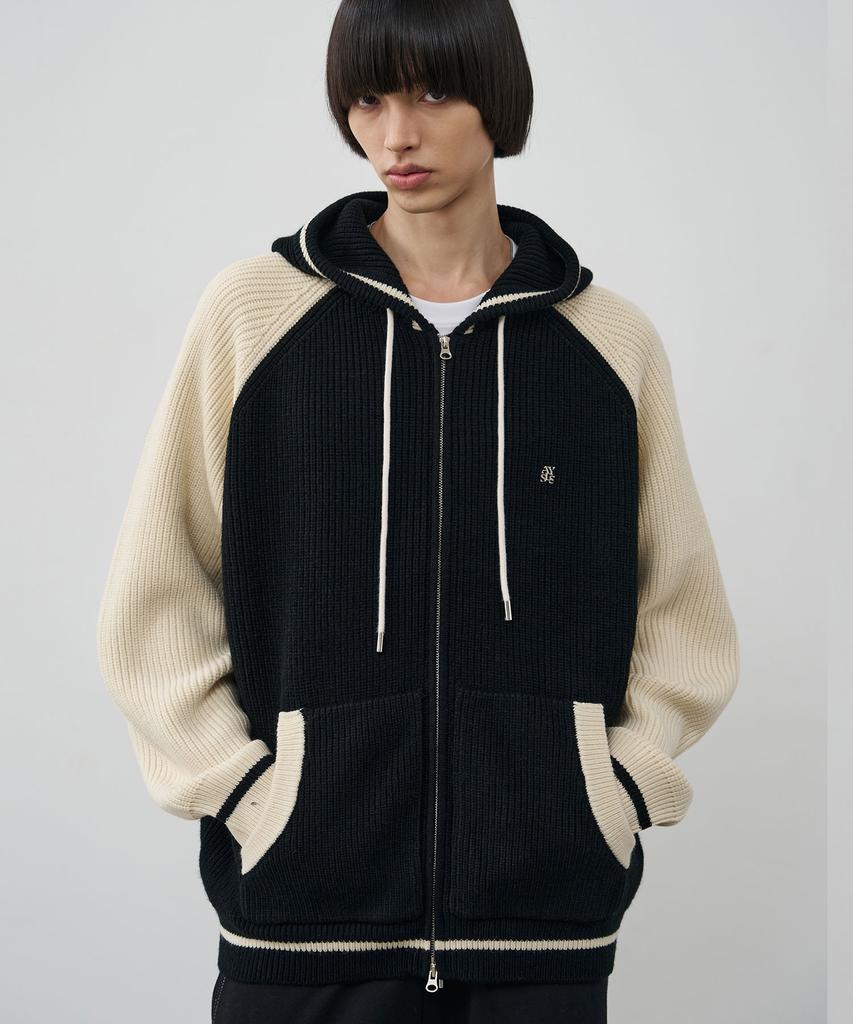 ALYSS Blended Hazzi Knit Zip-Up Hoodie [Cream Black]