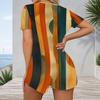 Women Plus Size V Neck Short Sleeve Button Front Printed Romper