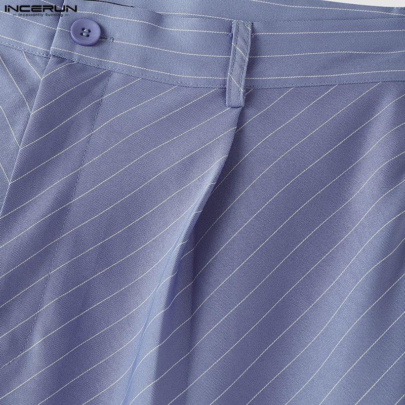 INCERUN Summer Men Zipper Waist Casual Striped Long Pants Trousers