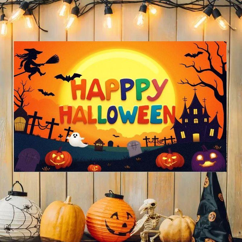 Halloween Banner Happy Halloween Festival Decoration Tapestry Witch Castle Printing Courtyard Party Decoration Flag
