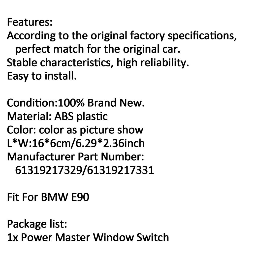 Driver Master Window Lifter Switch 61319217331 For BMW 325I 325XI 330I