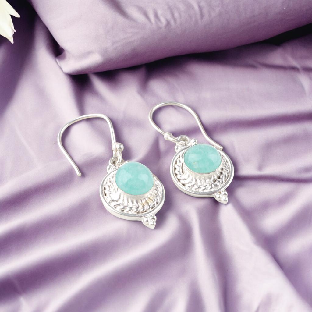 אמזוניט אבן חן נדירה תכשיטי כסף סטרלינג 925 עבודת יד עגילי וו 1.43" EE-117-30