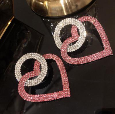 Feminino strass incrustado coração redondo pendurado orelha brincos festa jóias presente
