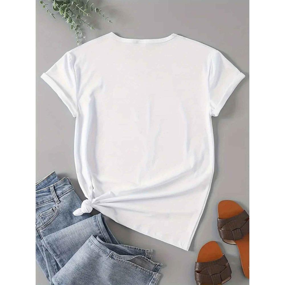 Women'S Playful Black Cat Print Short-Sleeve Round Neck T-Shirt - Sporty Casual Style, Soft And Breathable
