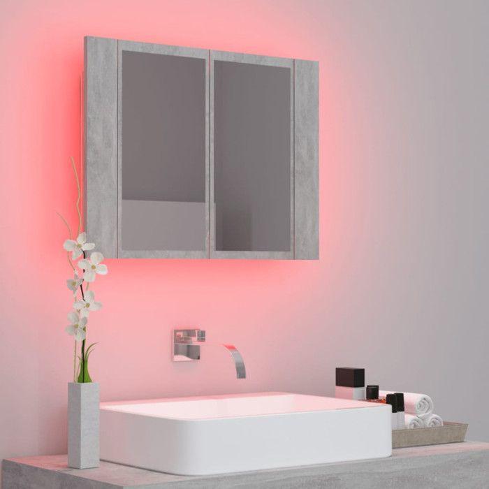 VidaXL Armoire de salle de bain à miroir LED Gris béton Acrylique 804960