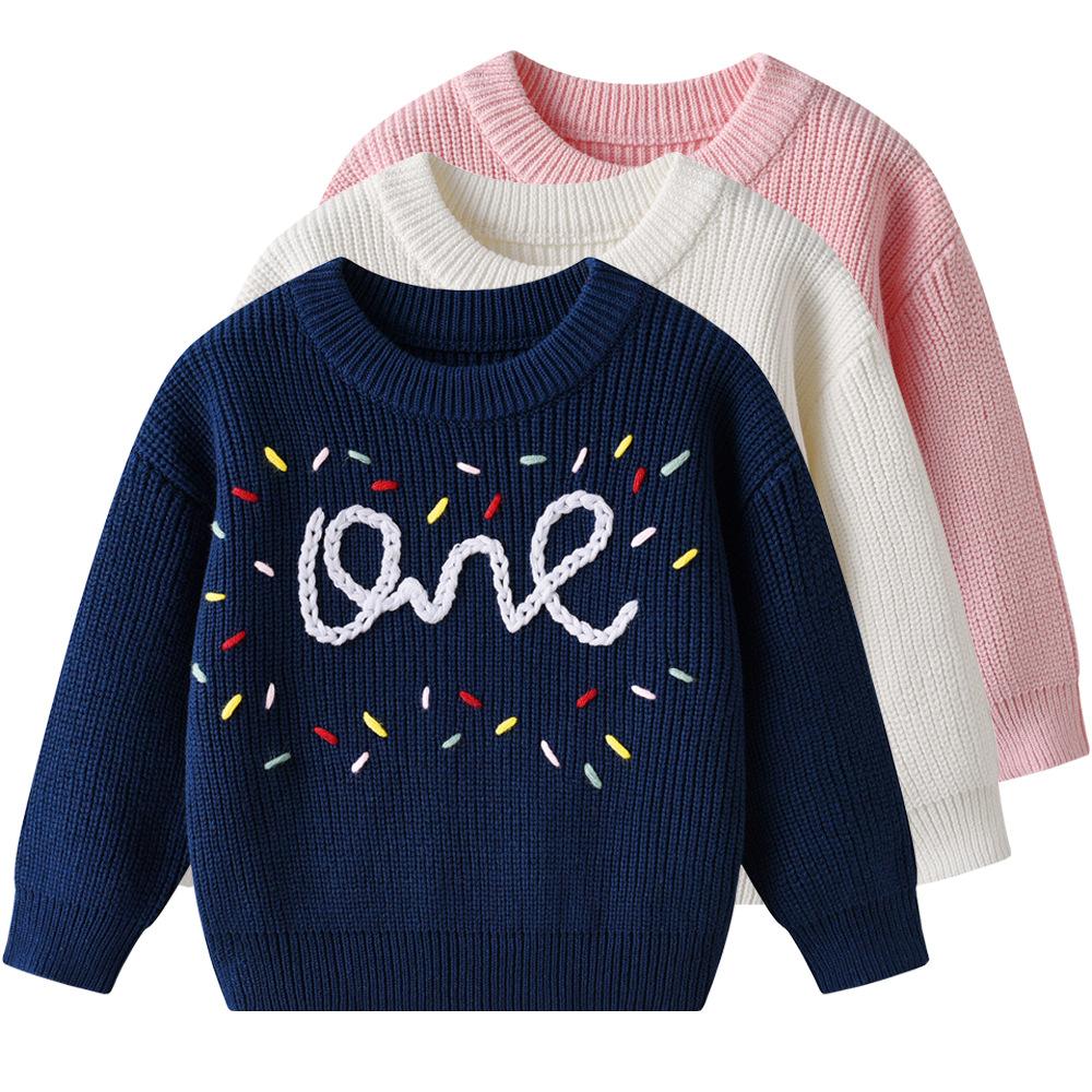 Autumn and Winter Baby Baby Bottoming Sweater Birthday Etsy Diys Hand-embroidered One Boy Girl Sweater