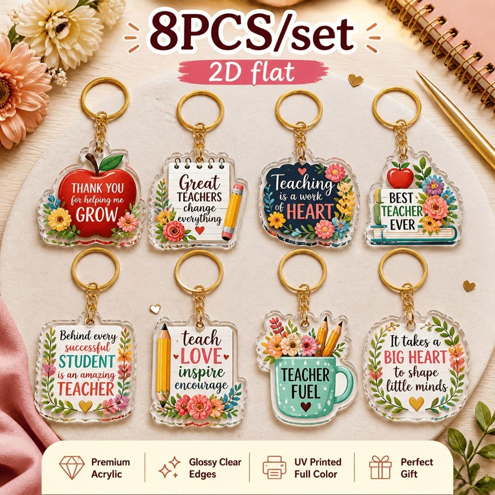 8pcs Inspirational Mini Key Chains Teacher Appreciation Bag Charm Key Ring Souvenir