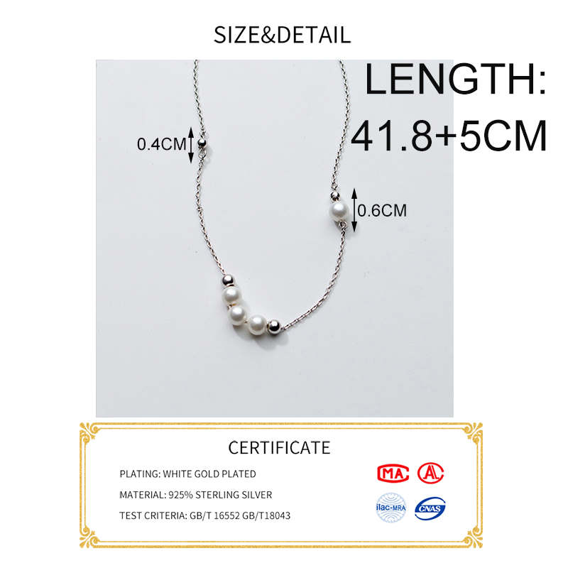 Real 925 Sterling Silver Pearl Bead Pendant Choker Necklace Fashion Women Minimalist Fine Jewelry Bohemia Accessories