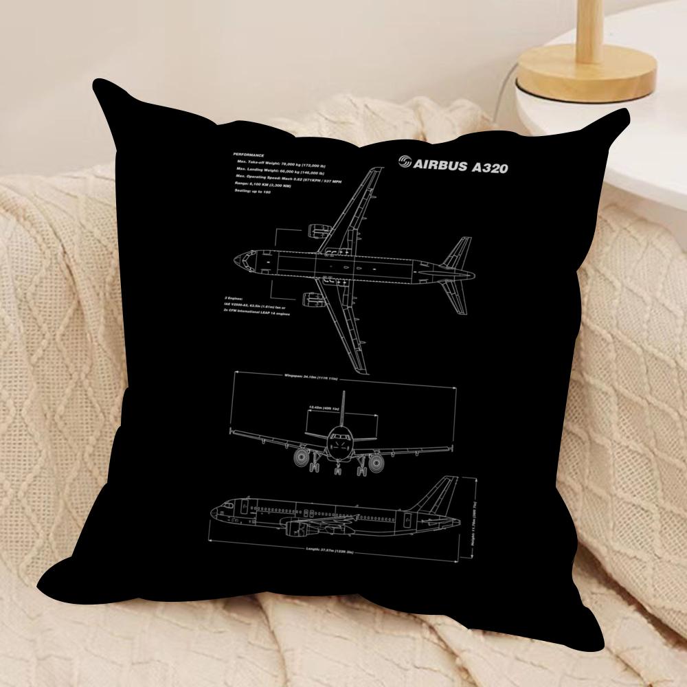 Airplane Pattern Cushion Cover Soft Plush Fabric Double-Sided Printed Sofa Cushion Cover for All Seasons Home Decor Gift