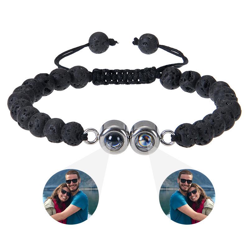 Naturstein Projektionsarmband: 100 Sprachen Benutzerdefinierter Weißer Türkis Mattierter Stein Paarschmuck