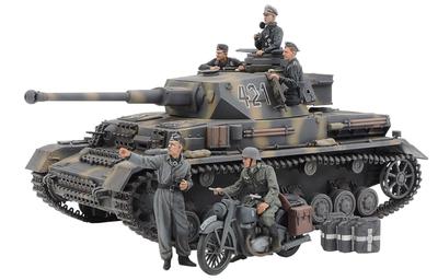 Tamiya 1/35 Scale Limited Edition German Panzer IV Ausf. G Early Production Vehicle with Messenger Bike Set for the Russian Front Plastic Model Kit