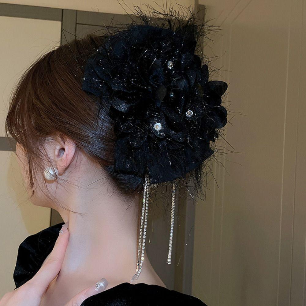 

Black Hair Clip Rhinestones Tassel Shark Clip Fashion Hairpin Hair Accessories
