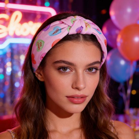 Cerchietto per Capelli Fascia Larga con Stampa a Cuore Nodi in Tessuto Fatti a Mano Design Antiscivolo Cerchietto a Fiocco Accessorio per Capelli da Festa