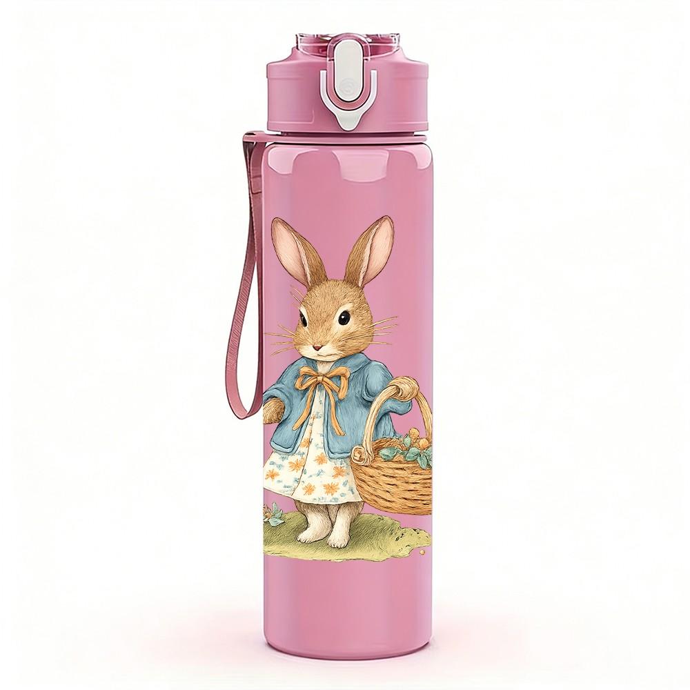 1PC Basket Easter Bunny 750ml Color Plastic Sports Water Bottle Leakproof Flip Straw Lid Suitable for Sports Office Home Use