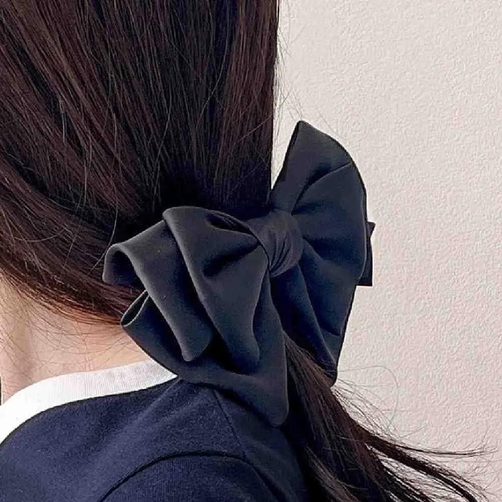 Chamol Silk 3-Tier Ribbon Pin Black Half-Up Automatic Pin Ribbon Automatic Pin Hair Ribbon Hair Clip