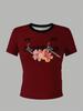 Girls' Maldives Floral Letter Print Contrast Color T Shirt Casual Comfortable Vacation Travel Tee Summer Women'S T-Shirt