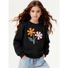 Kids Girls Crewneck Sweatshirt, Minimalist Orange And Pink Simple Flower Print Soft Fleece Pullover