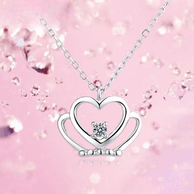 S925 Sterling Silver Crown Necklace Korean Style Simple Silver Jewelry Love Women's Silver Jewelry