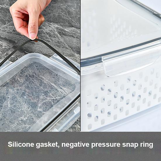 3PCS Crisper Box Airtight Food Storage Containers with Removable Drain Basket Stackable Meal Prep Containers for Fruits And