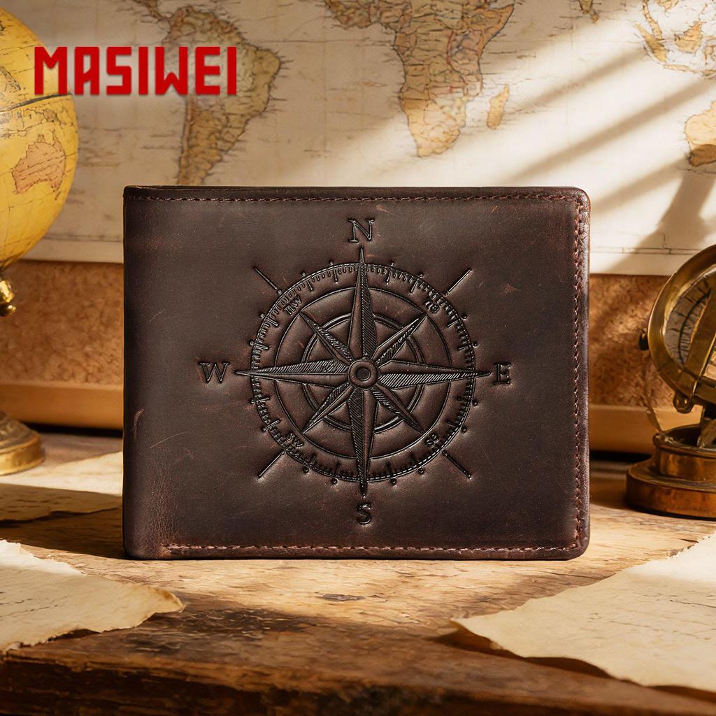 Men's Retro RFID Leather Wallet - Crazy Horse Genuine Leather, Anti-Theft, Embossed Card Holder, US Dollar Large Bill.
