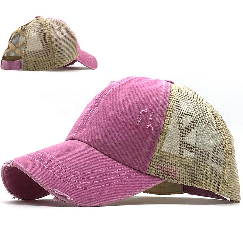 Washed cross ponytail baseball cap hat women's summer spring and autumn old outdoor sunscreen cap solid color cap