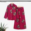 ZANZEA Women Long Sleeve Blouse and Pants Floral Print Two Piece Suit Sets