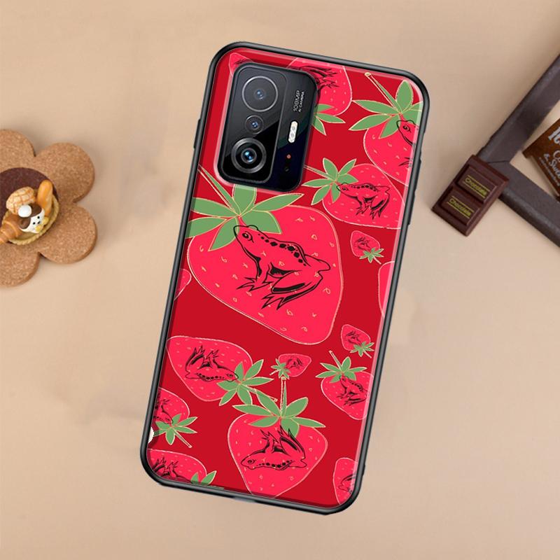 Cottagecore Fruit Strawberry Frog Case For Xiaomi POCO X7 Pro X3 X5 X6 F3 F5 F6 M6 Pro 11T 12T 13T 14T Pro 13 14 Ultra Cover