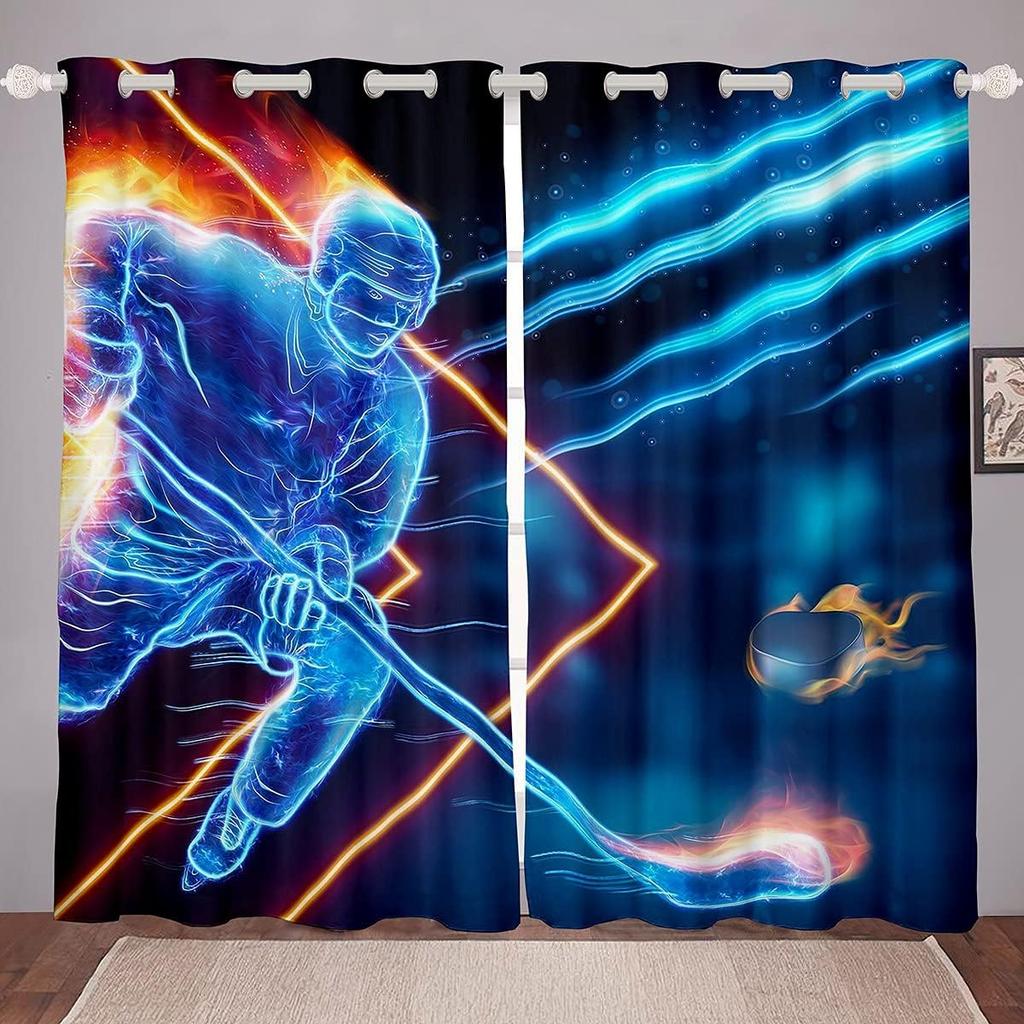 Ice Hockey Curtain Player Window Treatment Curtains Boys Teens Girls Room Winter Sports Game Event Made Of Polyester Washable
