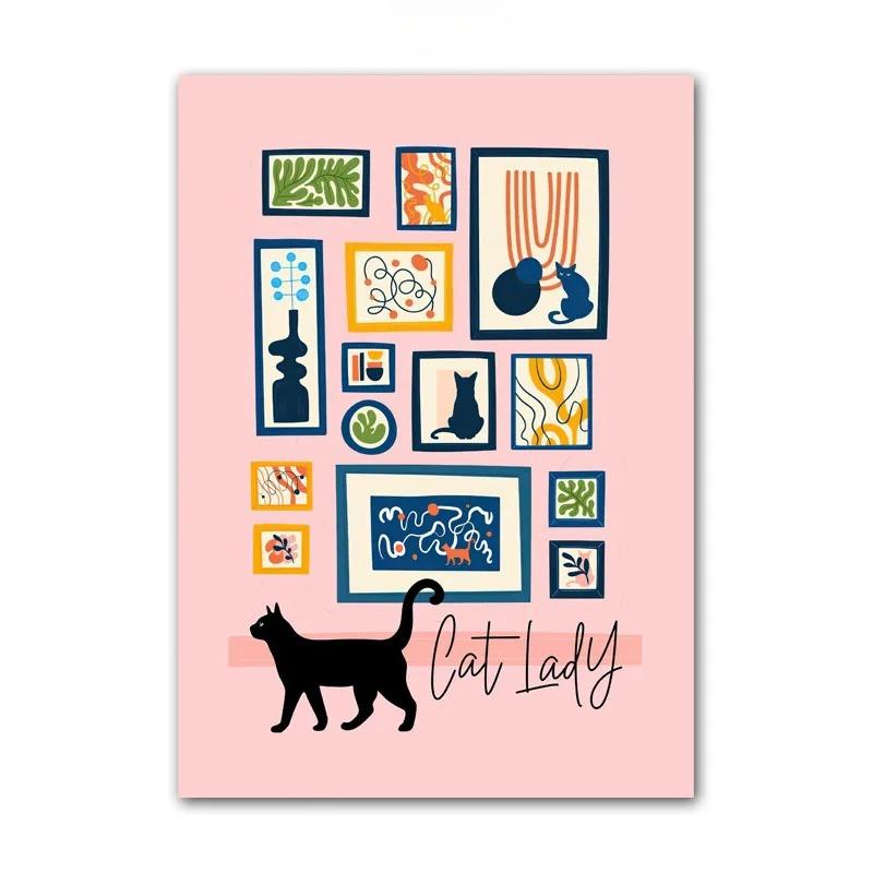 Black Cat Poster Canvas Painting Lovers Gift Wall Art Mural House Potted Plant Print Picture Living Room Home Decor Frameless