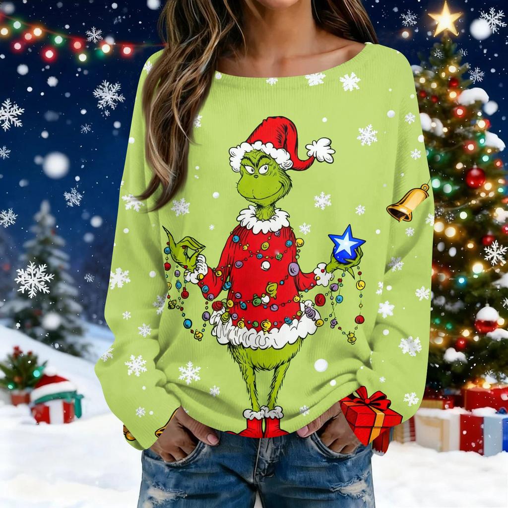 Julegensere for kvinner Strikkegenser Søt skjorte Høst Rund hals Genser Topper