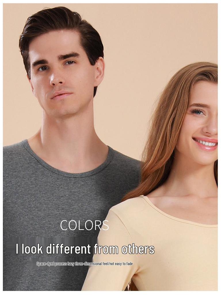 Unisex Slim Fit Cotton Round Neck Warm Underwear Set - Plus Size, Autumn/Winter