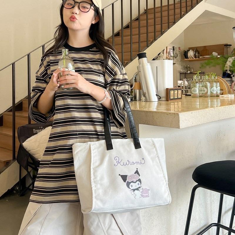 New Cute Cartoon Style Canvas Hand Bag Office Worker Large Capacity Out Commuting Women Shoulder Bag