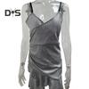 Women Slip Dress Ball Prom Party Mini Dress Sequin Slim Fit Backless Sleeveless Ruffle Hem Sling Dress Pleated Low-cut V Neck High Waist Summer Dress