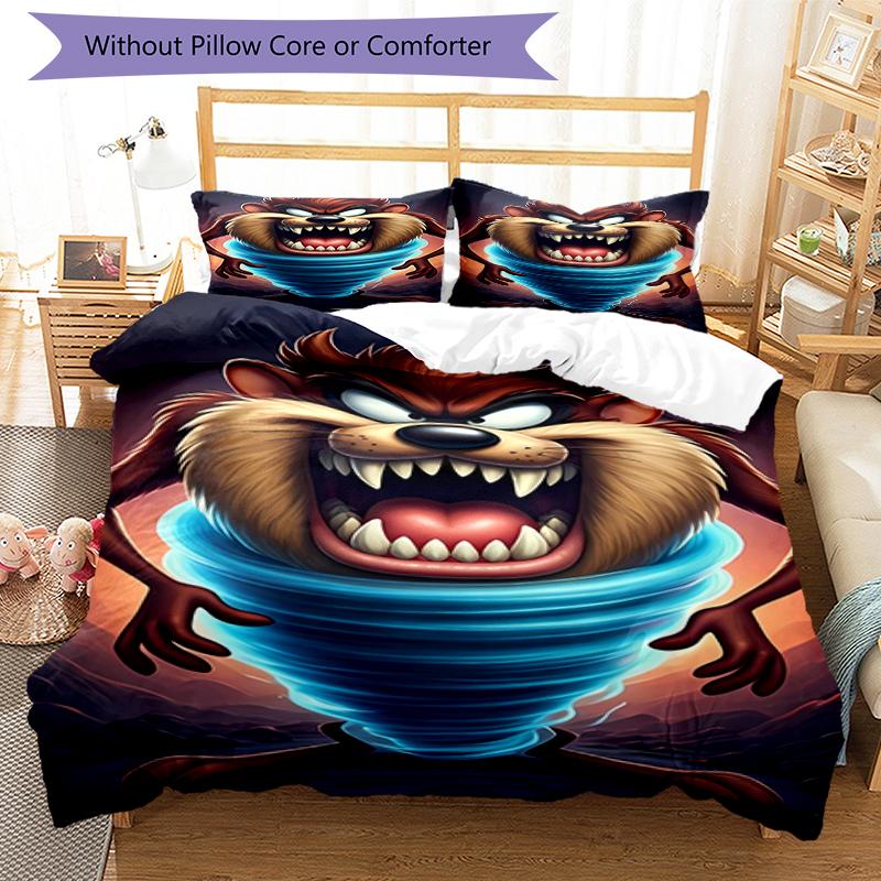 3pcs Taz Mania pattern bedding set duvet cover set includes duvet cover &pillowcases, perfect all season bedroom decoration & gift