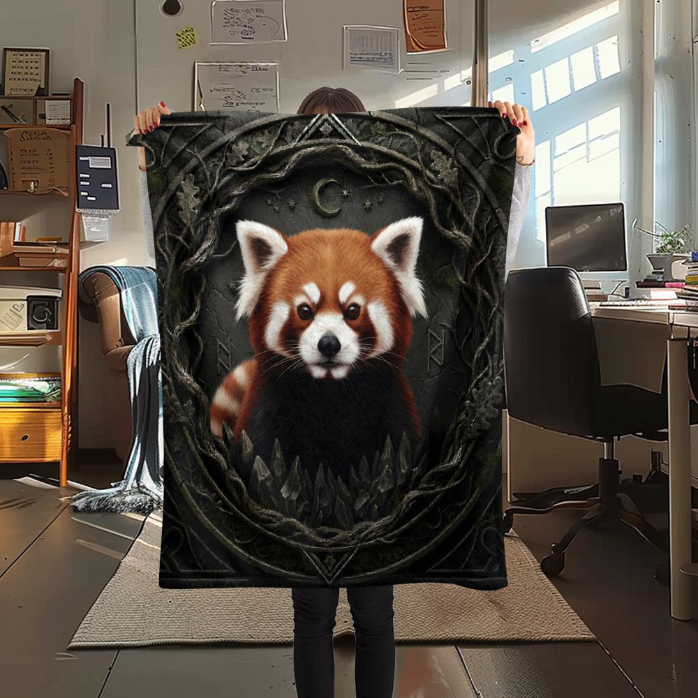 Black Red Panda pattern Flannel Blanket, High quality Comfortable for All Seasons, Home Decor, Warmth and Comfort, Perfect for Gifts.