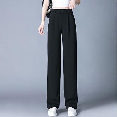 Black Wide-leg Suit Trousers Women Summer Thin High-waisted Loose Straight Casual Casual Floor-length Trousers