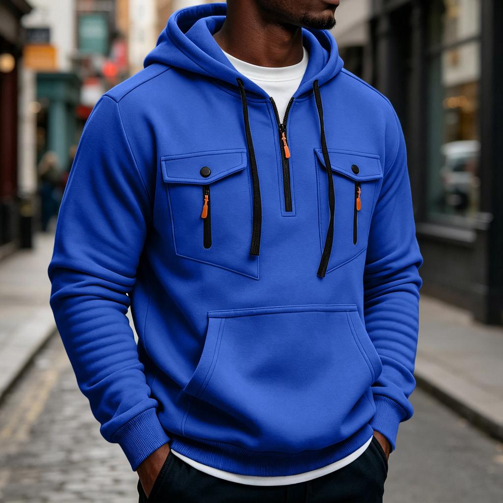 Men's Multi-Pocket Hoodie - Utility Hooded Sweatshirt