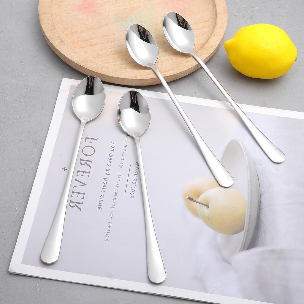 4Pcs Teaspoons, Stainless Steel Iced Tea Spoons, Long Spoons For Stirring, Stainless Steel Large Tablespoons, Metal Cutlery Spoon, Long Handle Iced