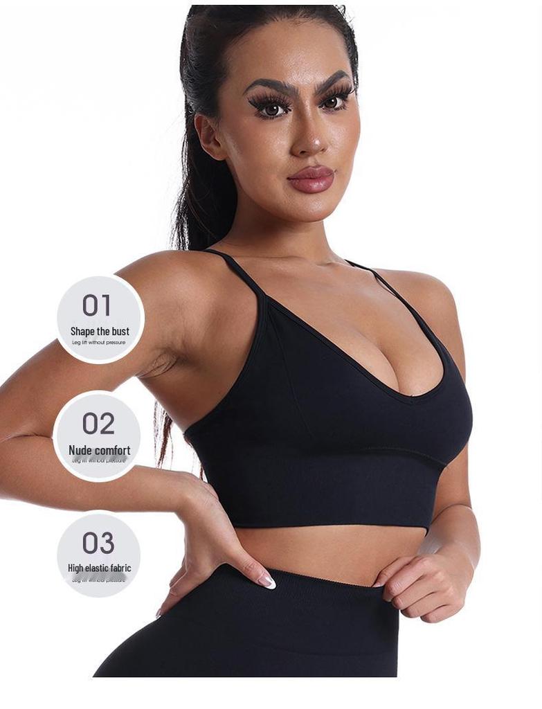 Nahtloser Damen-Sport-BH mit dünnen Trägern, herausnehmbaren Polstern und einfarbig