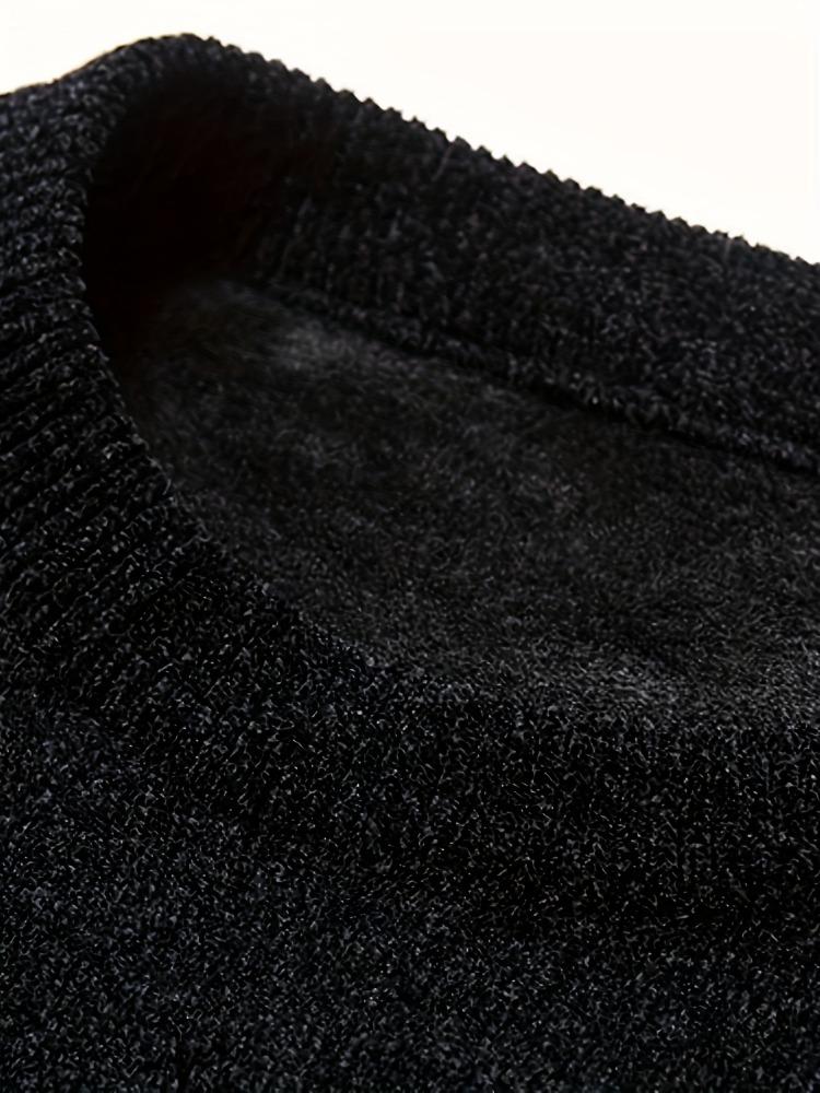 Color Block Knitted Sweater, Men's Casual Warm Mid Stretch Crew Neck Pullover Sweater for Men Fall Winter