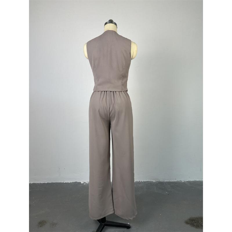 Women's V-Neck Sleeveless Vest Vest Draped Wide Leg Western Pants Casual Suit