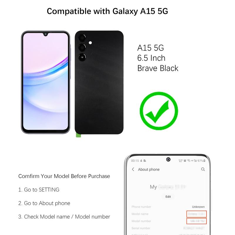 Back Glass Replacement for Samsung Galaxy A15 5G with Camera Lens, Tools Included, Rear Cover Glass