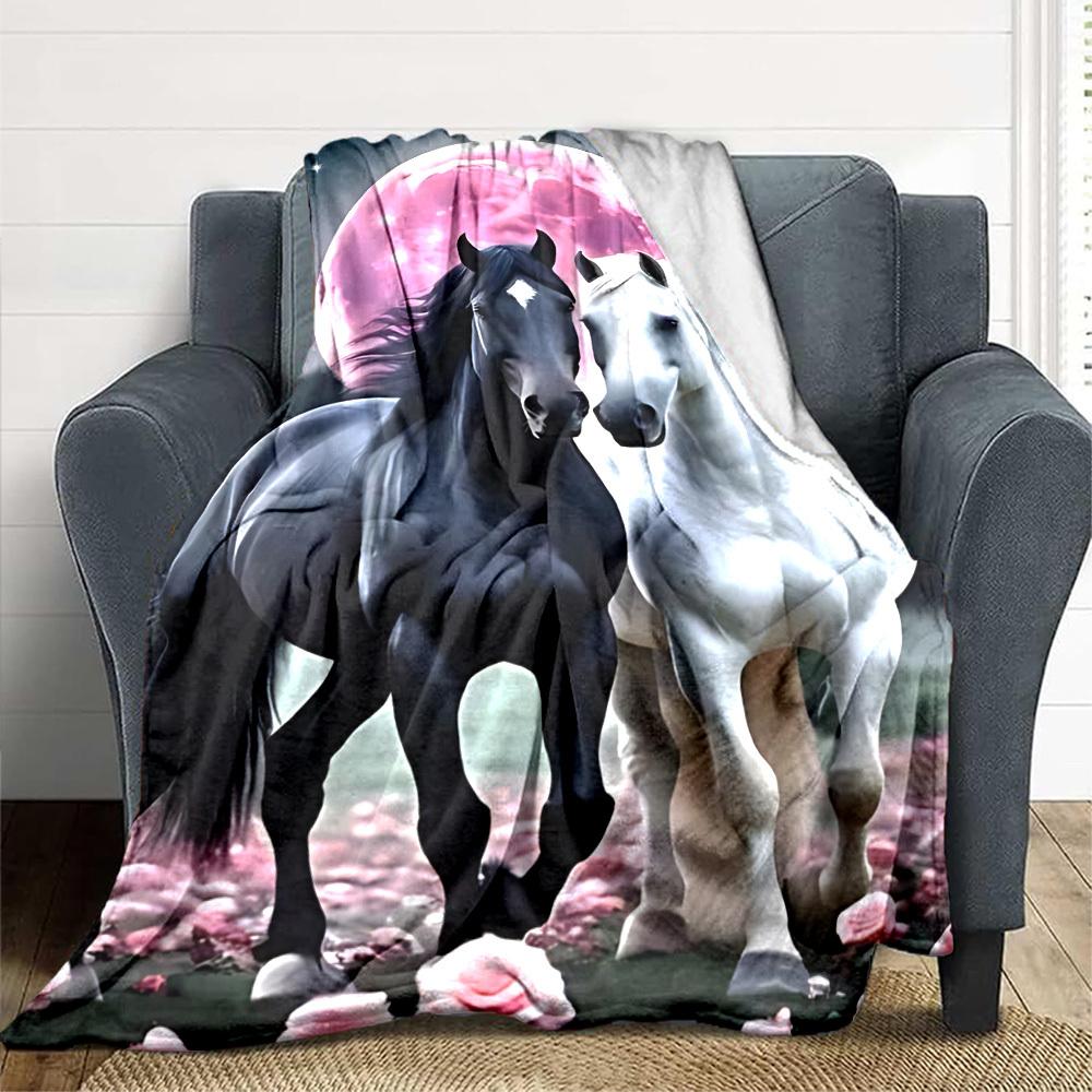 1pc Horse Art Print Blanket, Lightweight Flannel Fleece with Digital Printing, Soft Warm for Sofa, Travel, Camping, Office, Couch, Chair, and Bed, All