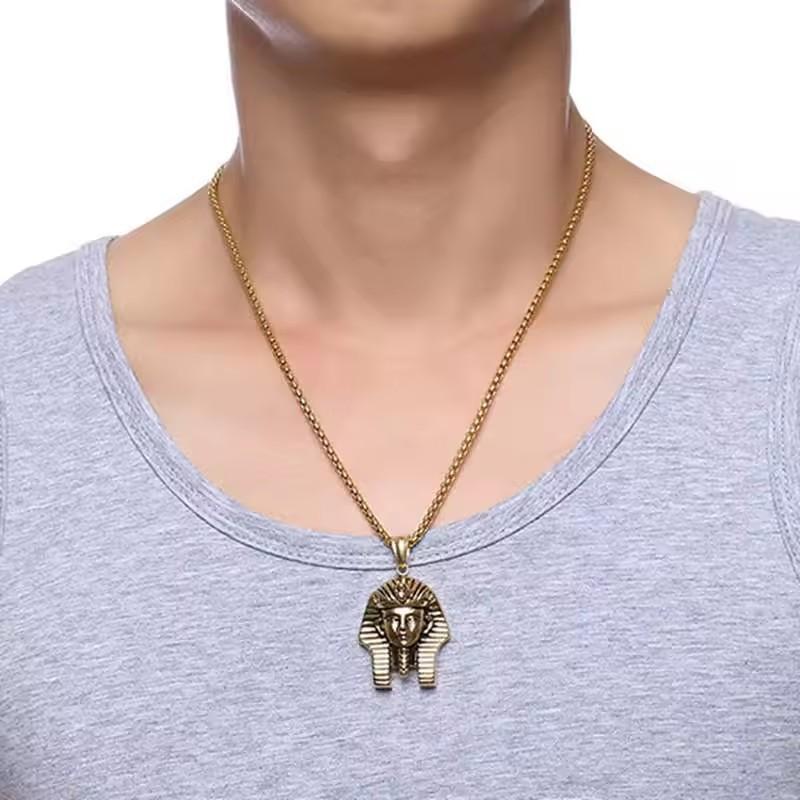 Fashion Hiphop Necklace Men'S Egyptian Pharaoh Pendant Necklace Titanium Steel Ornament Personalized Hip Hop Accessories